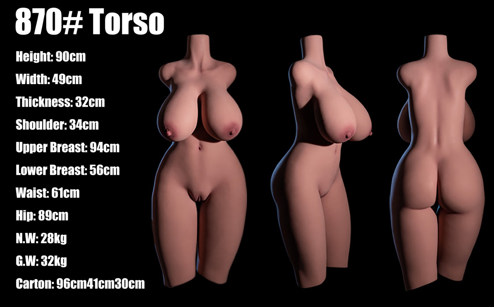 Torso bereber muñeca sexual (Climax Doll Classic Copa L de 90 cm TPE)