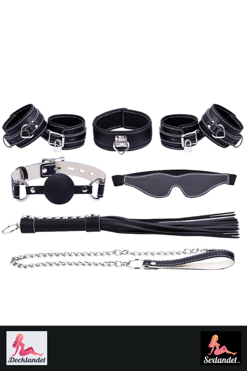 Kit BDSM - Esposa, látigo, correa, gagball, máscara para los ojos (establecido con 9 partes)