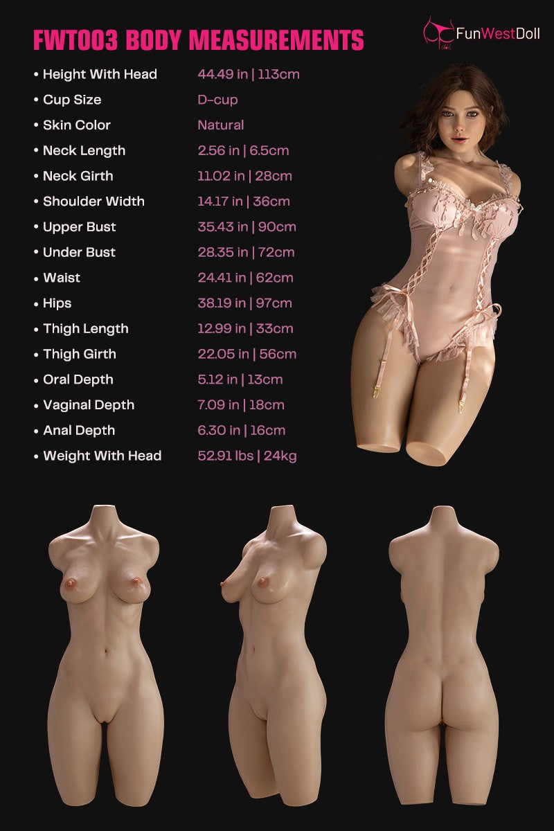 torso rosa muñeca sexual (FunWest Doll 113 cm D-Cup #043SJ Silicona)