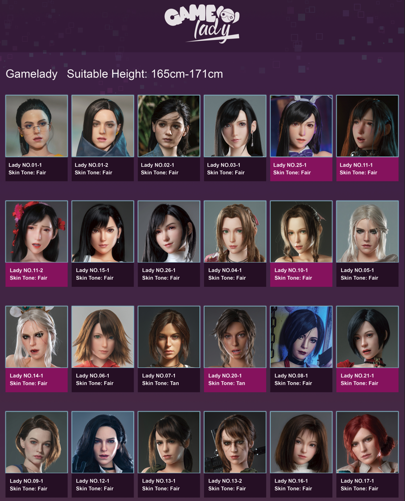 cabeza adicional (Game Lady Doll Originales de silicona)