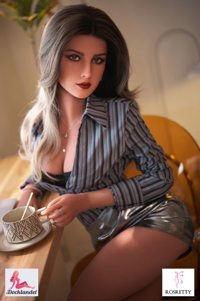 Nicky realista muñeca sexual con cabello largo castaño y ojos profundos