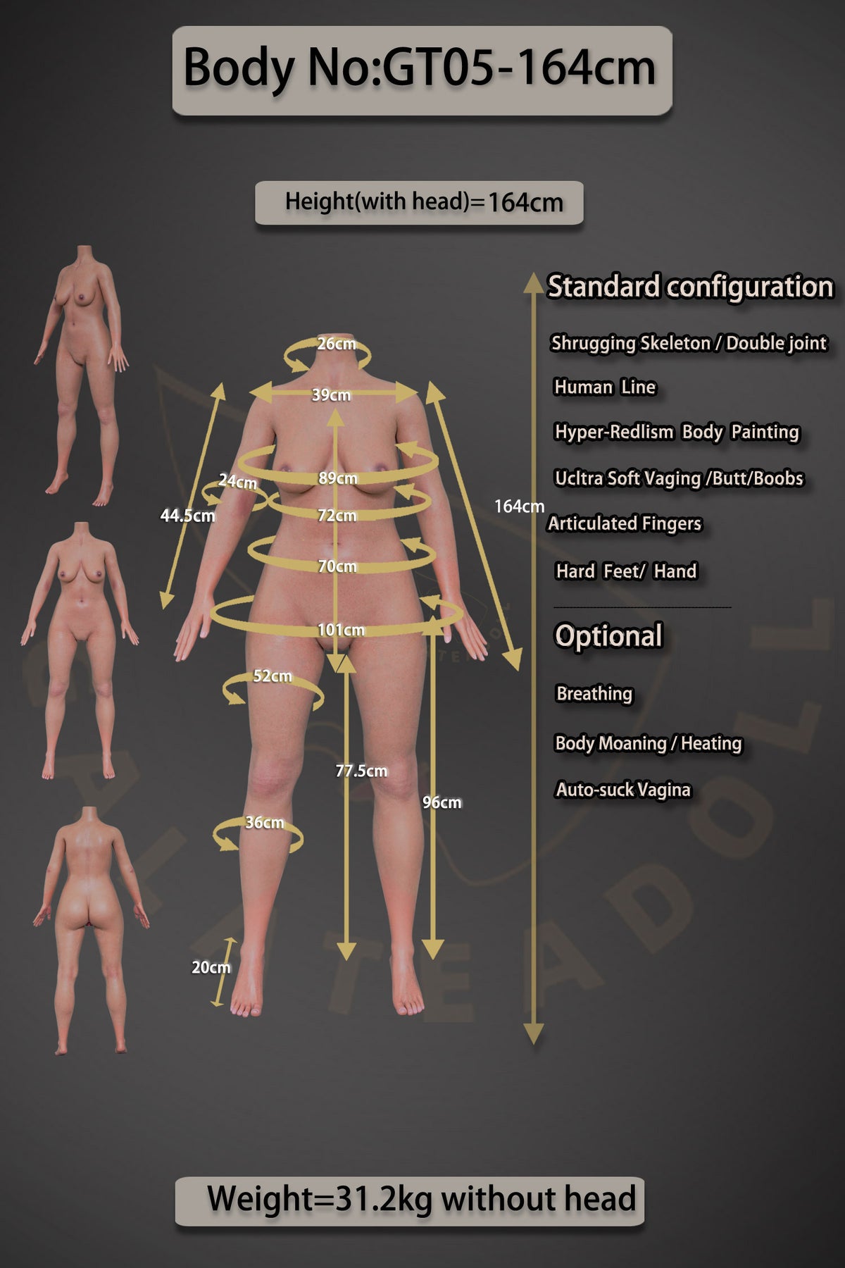 Olga muñeca sexual (Galatea Doll 164 cm Copa B #198 Silicona)